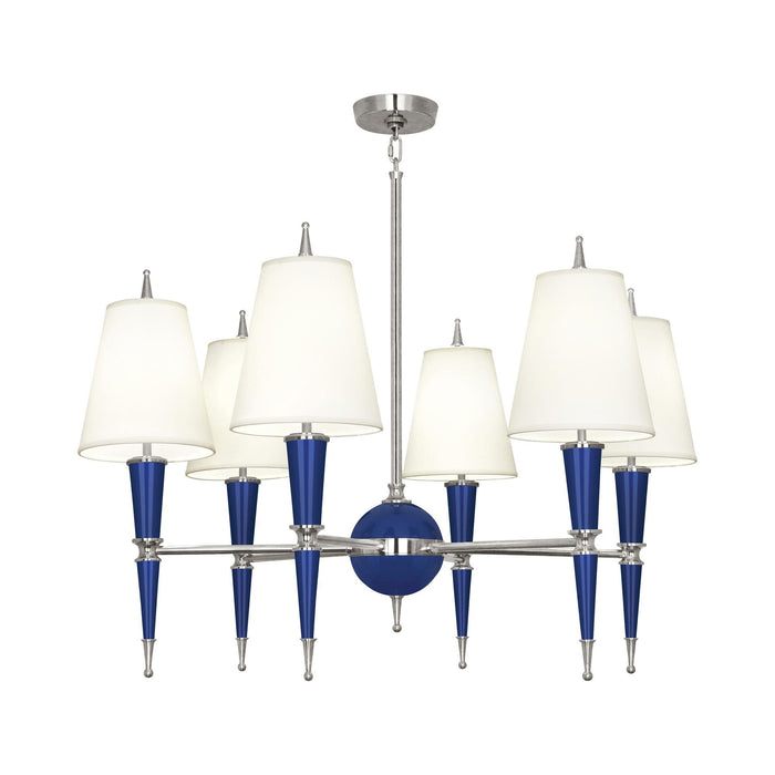 Versailles Chandelier in Navy Lacquer/Polished Nickel/Ascot White Fabric.