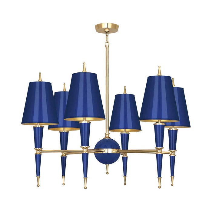 Versailles Chandelier in Navy Lacquer/Modern Brass/Navy Opaque Parchment.
