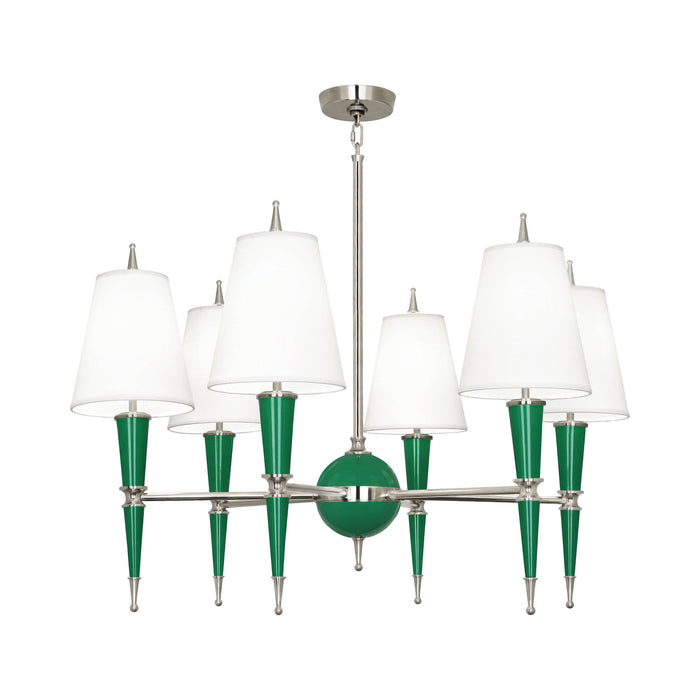Versailles Chandelier in Emerald Lacquer/Polished Nickel/Ascot White Fabric.