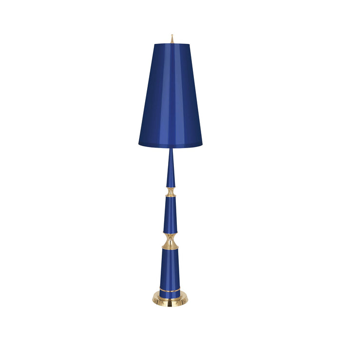 Versailles Floor Lamp in Navy Lacquer/Modern Brass/Navy Painted Parchment/Matte Gold Lining.