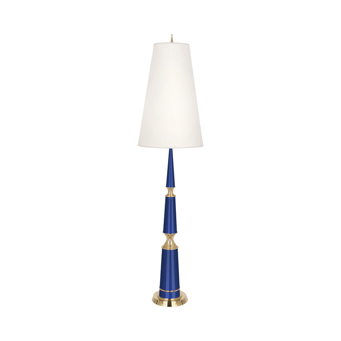 Versailles Floor Lamp in Navy Lacquer/Modern Brass/Fondine Fabric.