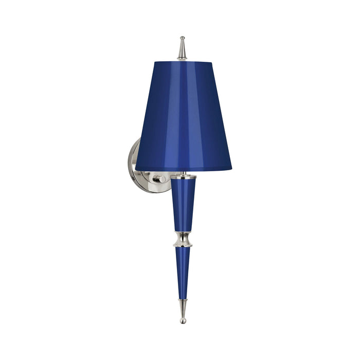 Versailles Wall Light in Navy Lacquer/Polished Nickel/Navy Painted Parchment/Matte Silver Lining.
