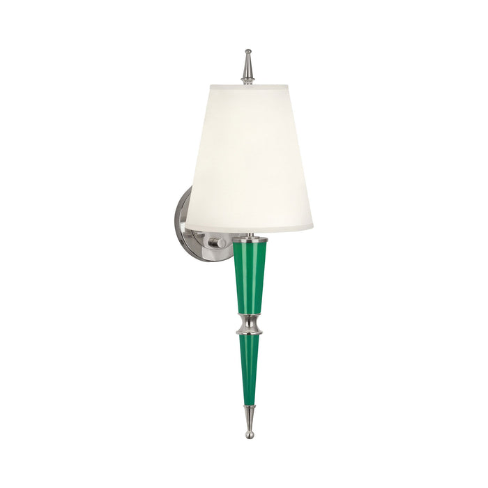 Versailles Wall Light in Emerald Lacquer/Polished Nickel/Fondine Fabric.