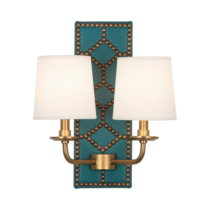 Williamsburg Lightfoot Wall Light in Mayo Teal/Aged Brass.
