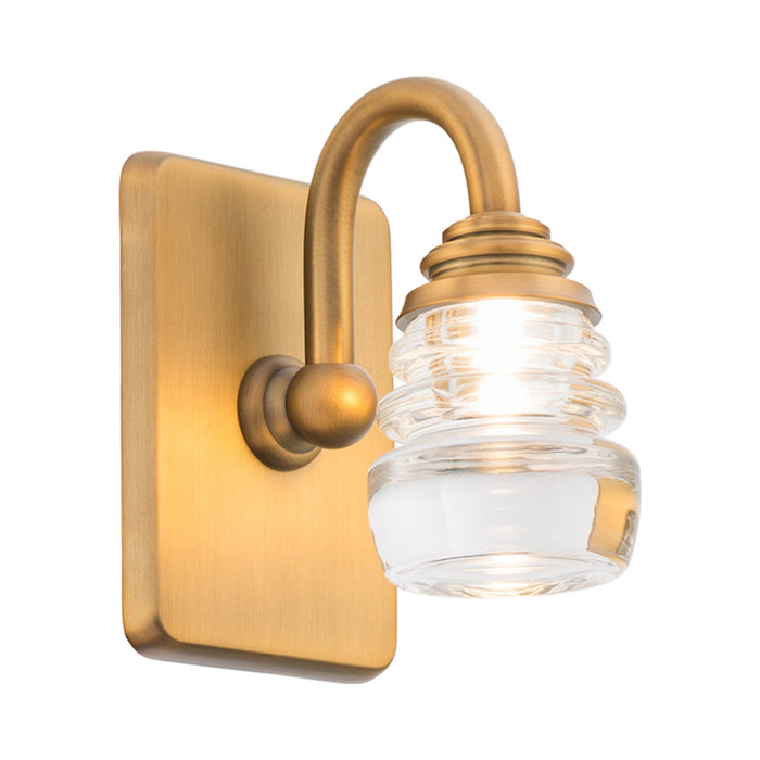 Rondelle LED Bath Wall Light in Aged Brass (1-Light).