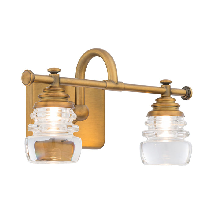 Rondelle LED Bath Wall Light in Aged Brass (2-Light).