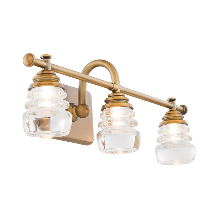 Rondelle LED Bath Wall Light in Aged Brass (3-Light).