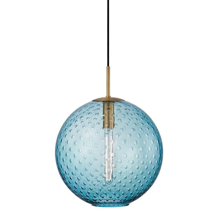 Rousseau Pendant Light in Large/Aged Brass/Blue.