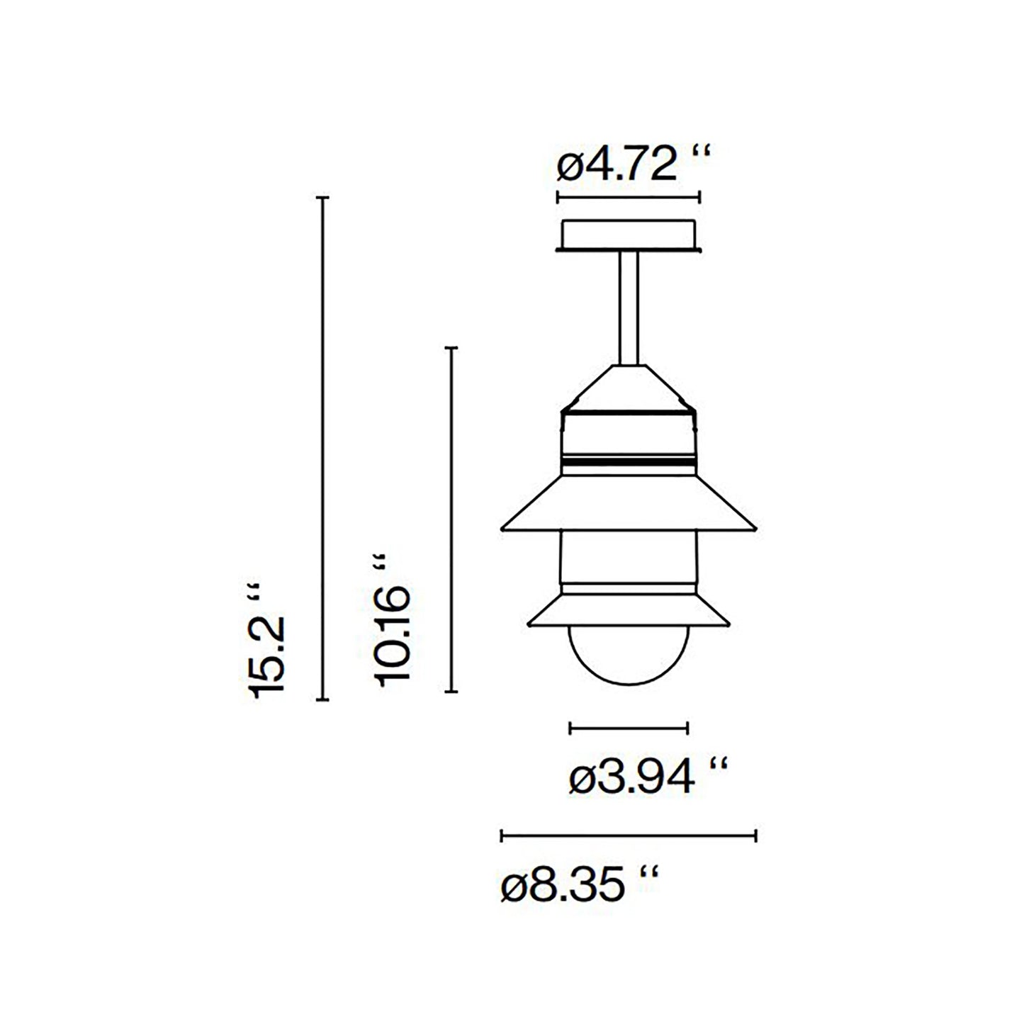 Santorini Outdoor Ceiling Light - line drawing.