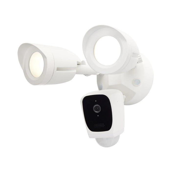 Bullet Smart Outdoor LED Wall Light with Security Camera in White.