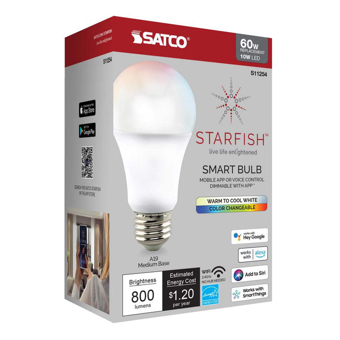 Starfish S11254 - 10 Watt A19 Wifi Smart LED Color-Changing Light Bulb in Detail.
