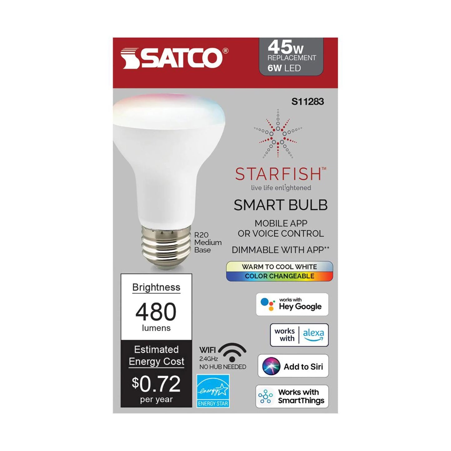 Starfish S11283 - 6 Watts R20 Wifi Smart LED Color-Changing Light Bulb in Detail.