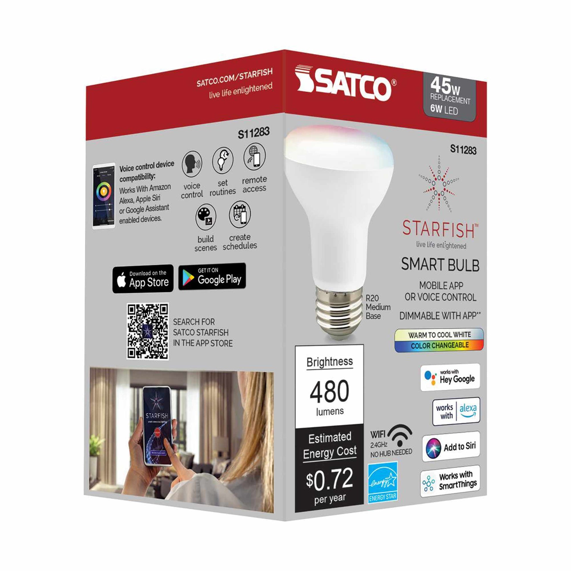 Starfish S11283 - 6 Watts R20 Wifi Smart LED Color-Changing Light Bulb in Detail.