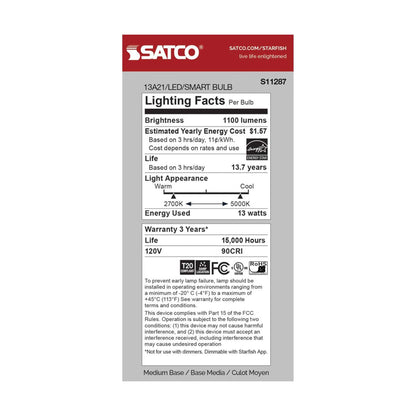 Starfish S11287 - 13 Watts A21 Wifi Smart LED Color-Changing Light Bulb in Detail.