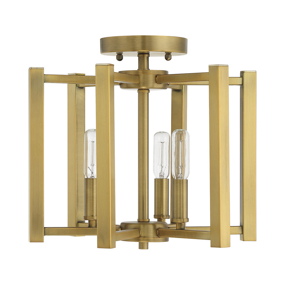 Benson Semi Flush Mount Ceiling Light in Warm Brass.