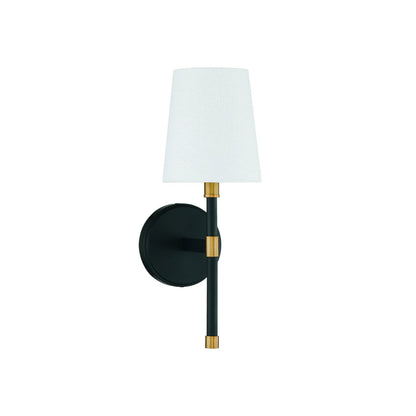 Brody Wall Light in Matte Black/Warm Brass.