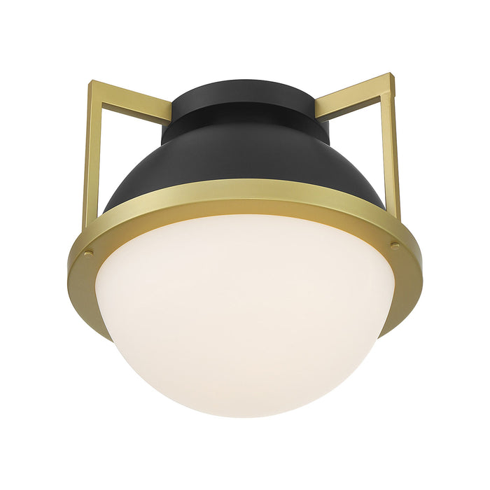 Carlysle Flush Mount Ceiling Light in Matte Black/Warm Brass.