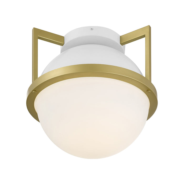 Carlysle Flush Mount Ceiling Light in White/Warm Brass.