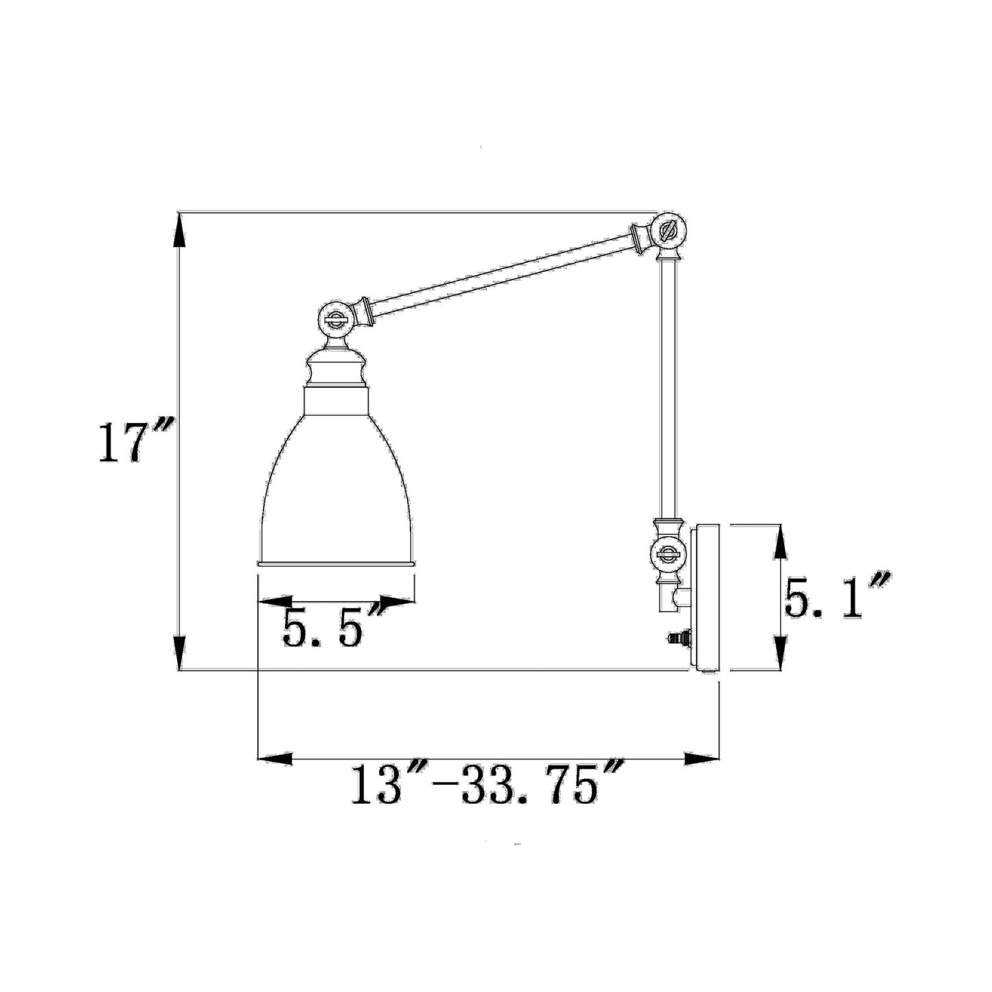 Dakota Adjustable Wall Light - line drawing.