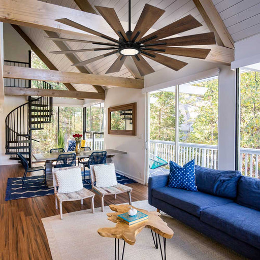 Farmhouse LED Ceiling Fan in living room.