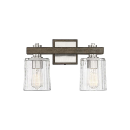 Halifax Vanity Wall Light in Satin Nickel/Gray Wood (2-Light).