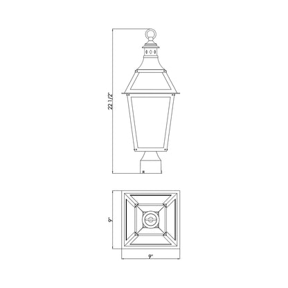 Jackson Outdoor Post Light - line drawing.