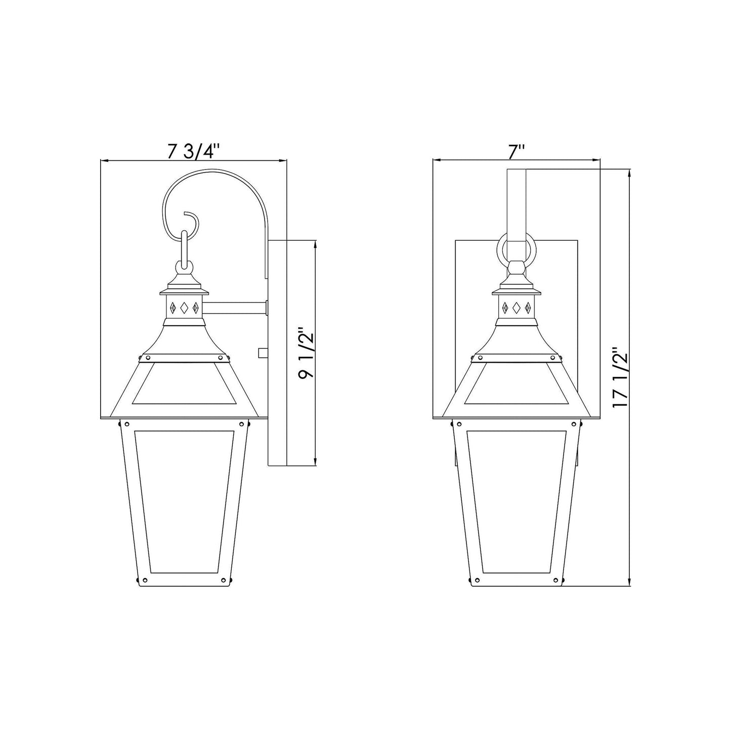 Jackson Oudoor Wall Light - line drawing.