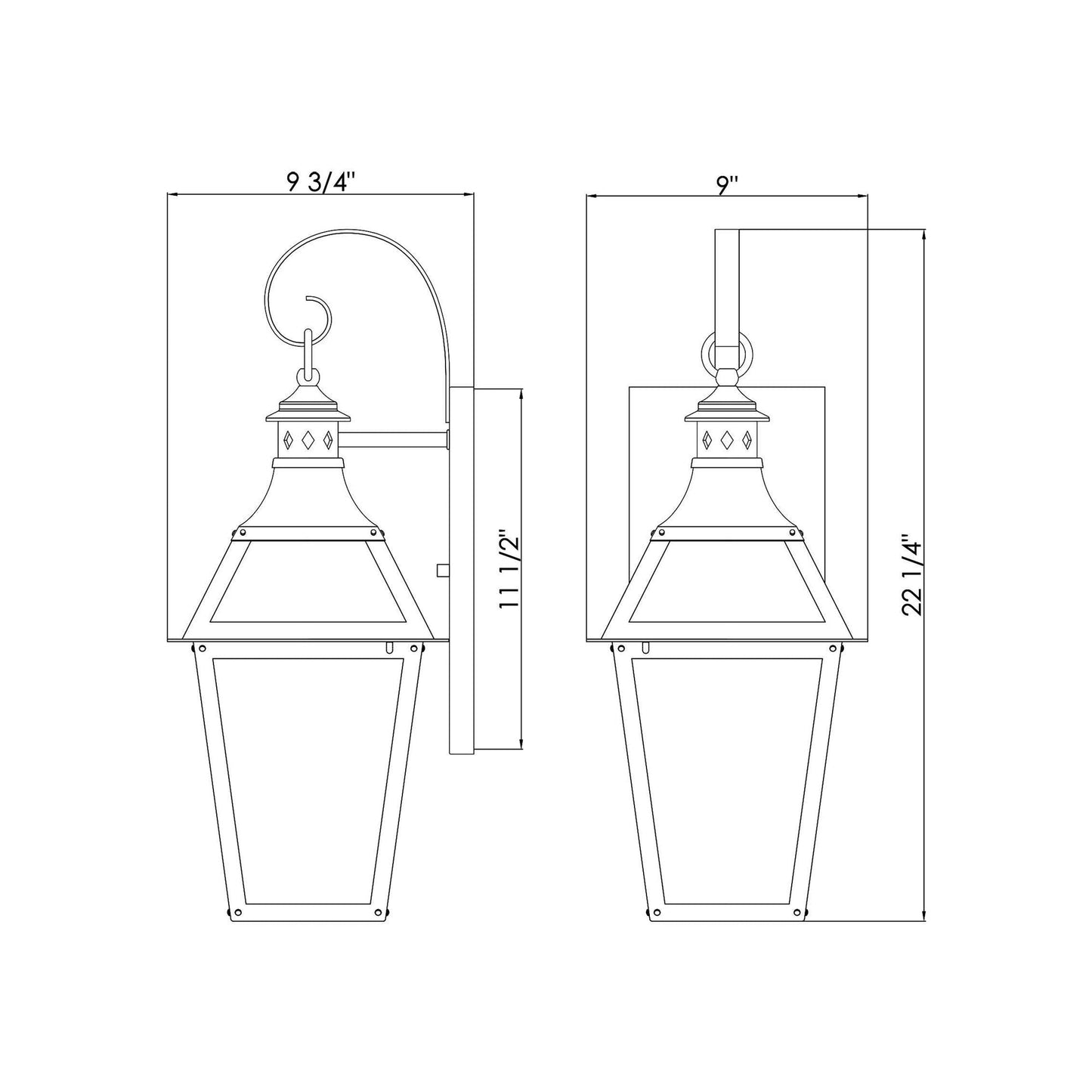 Jackson Oudoor Wall Light - line drawing.