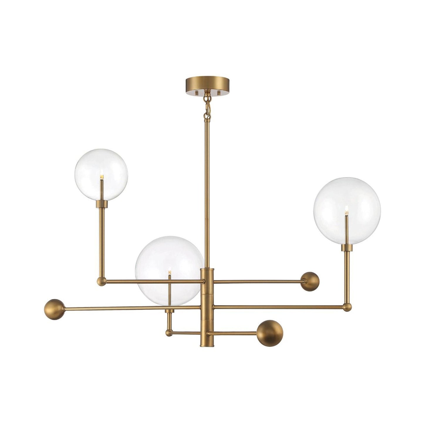 Meridian Glass Chandelier in Natural Brass.