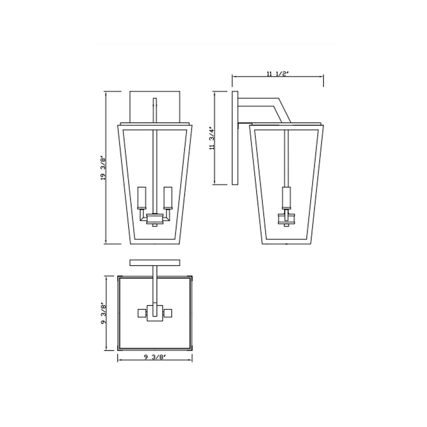 Milton Outdoor Wall Light - line drawing.