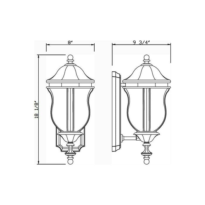 Monticello Outdoor Wall Light - line drawing.