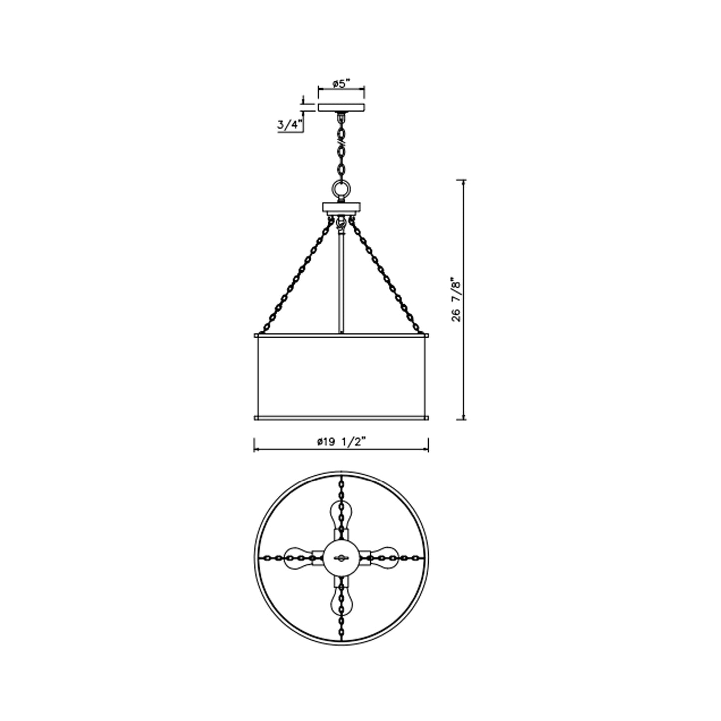 Rochester Pendant Light in - line drawing.