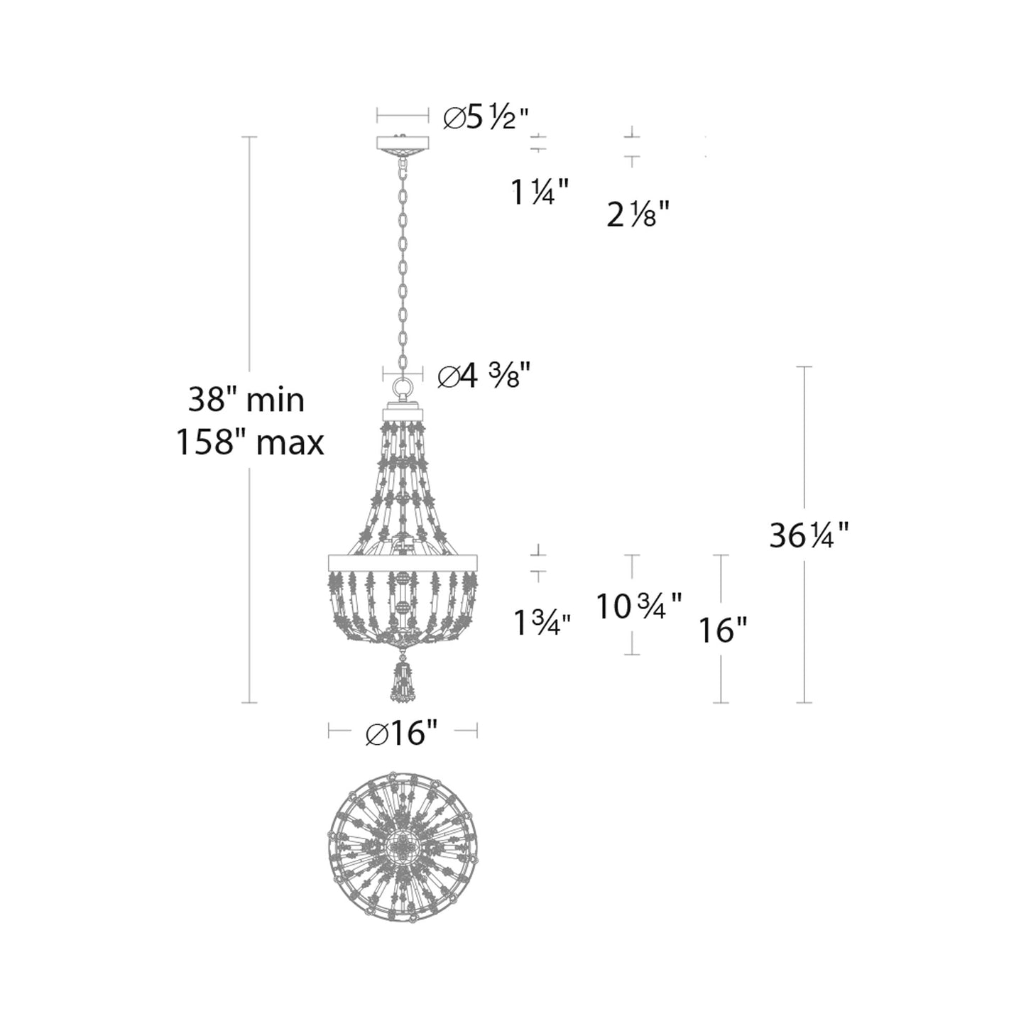 Bali LED Pendant Light - line drawing.