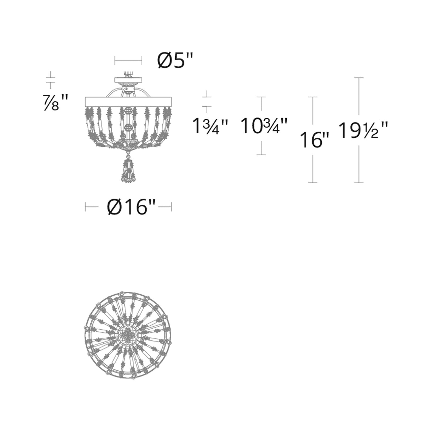 Bali LED Semi Flush Ceiling Light - line drawing.