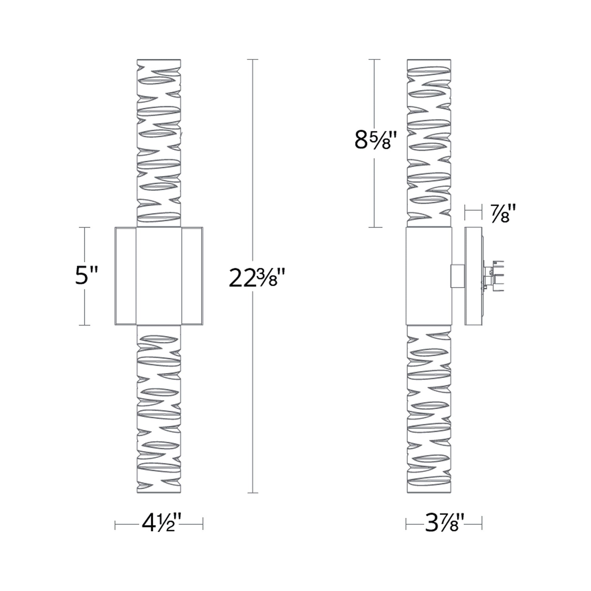 Cru LED Vanity Wall Light - line drawing.