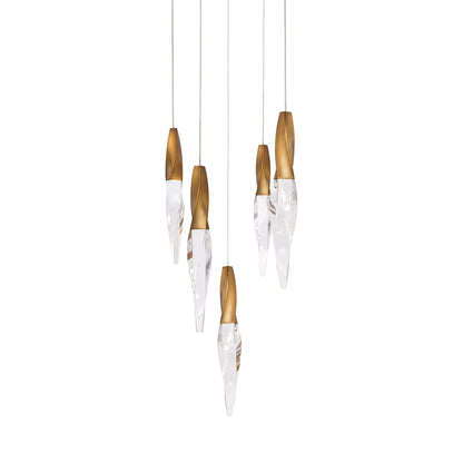 Kindjal LED Multi Light Pendant Light in Aged Brass (5-Light).