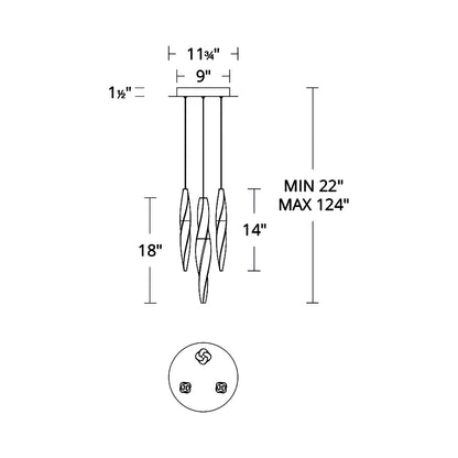 Kindjal LED Multi Light Pendant Light - line drawing.