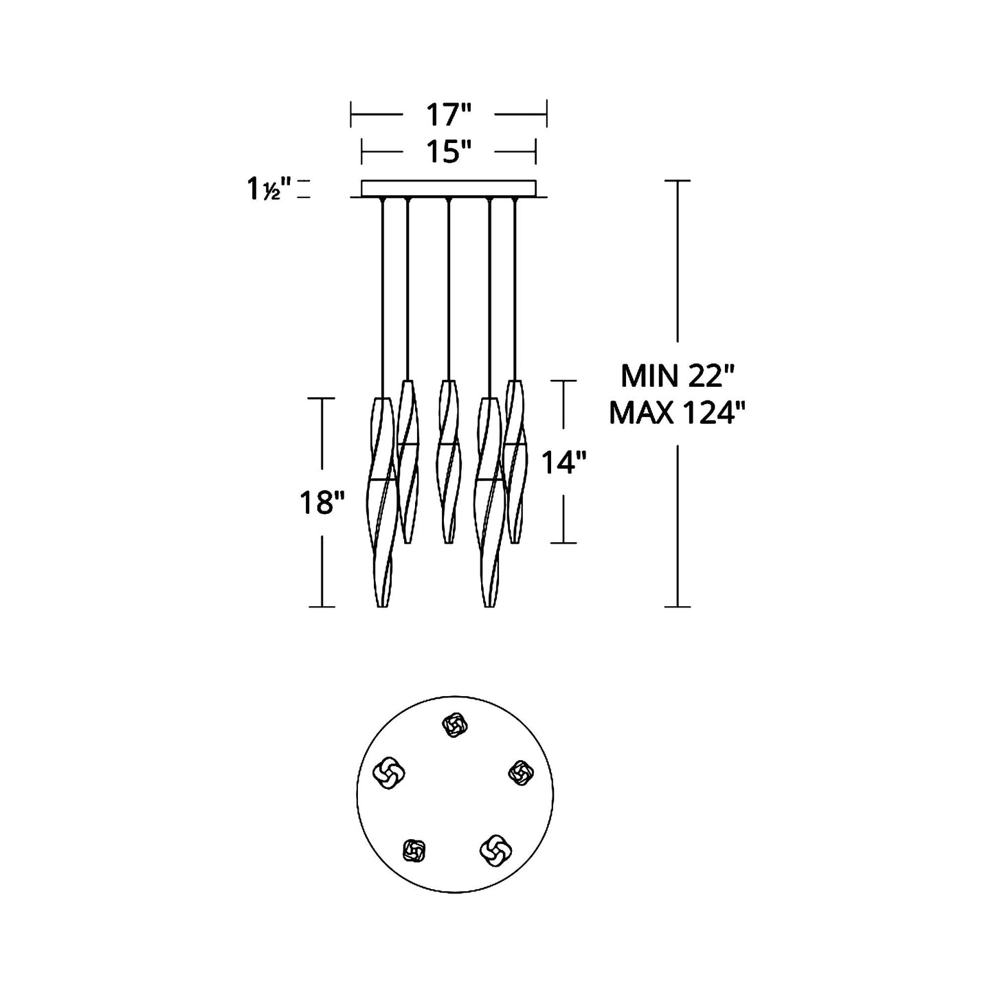 Kindjal LED Multi Light Pendant Light - line drawing.