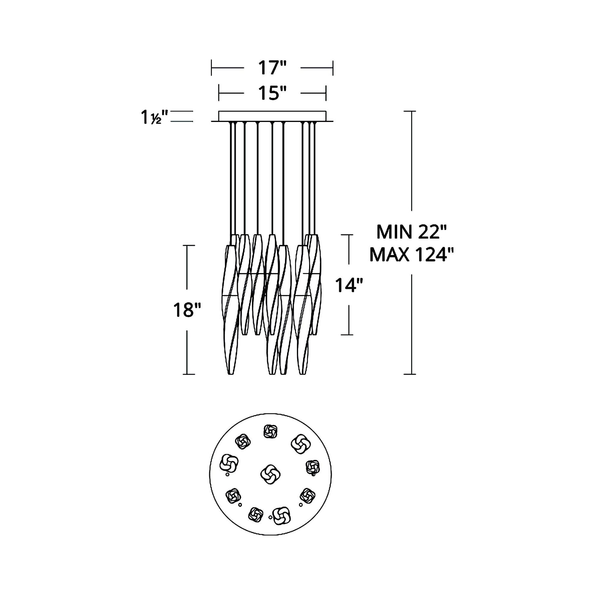 Kindjal LED Multi Light Pendant Light - line drawing.