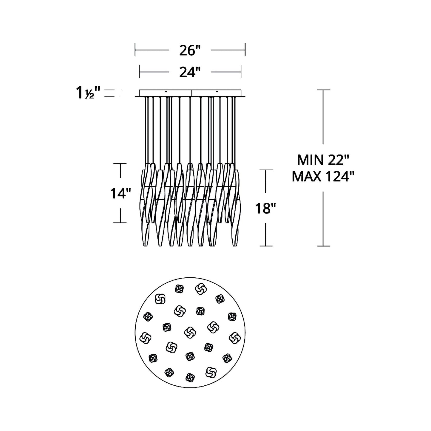 Kindjal LED Multi Light Pendant Light - line drawing.