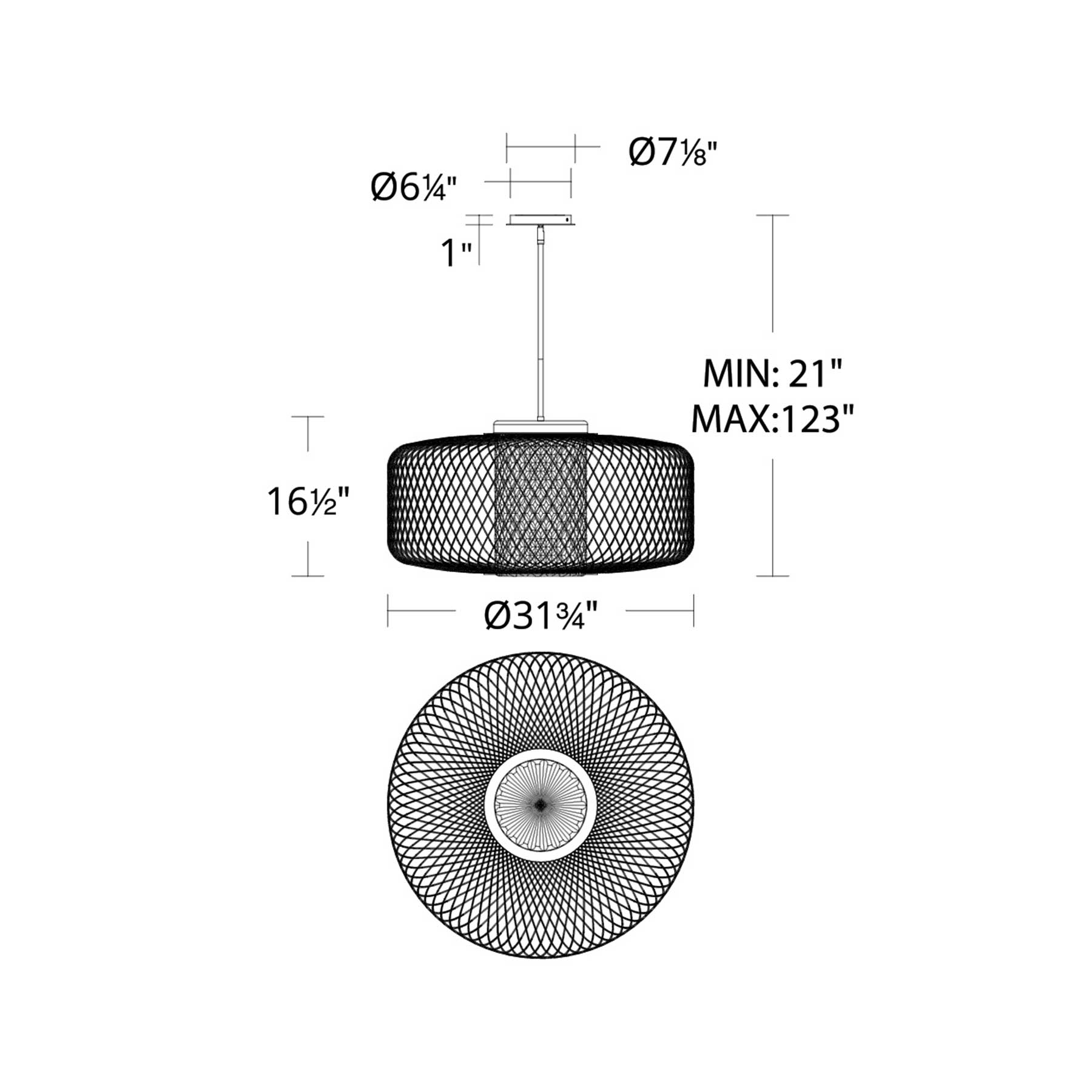 Kodo LED Pendant Light - line drawing.