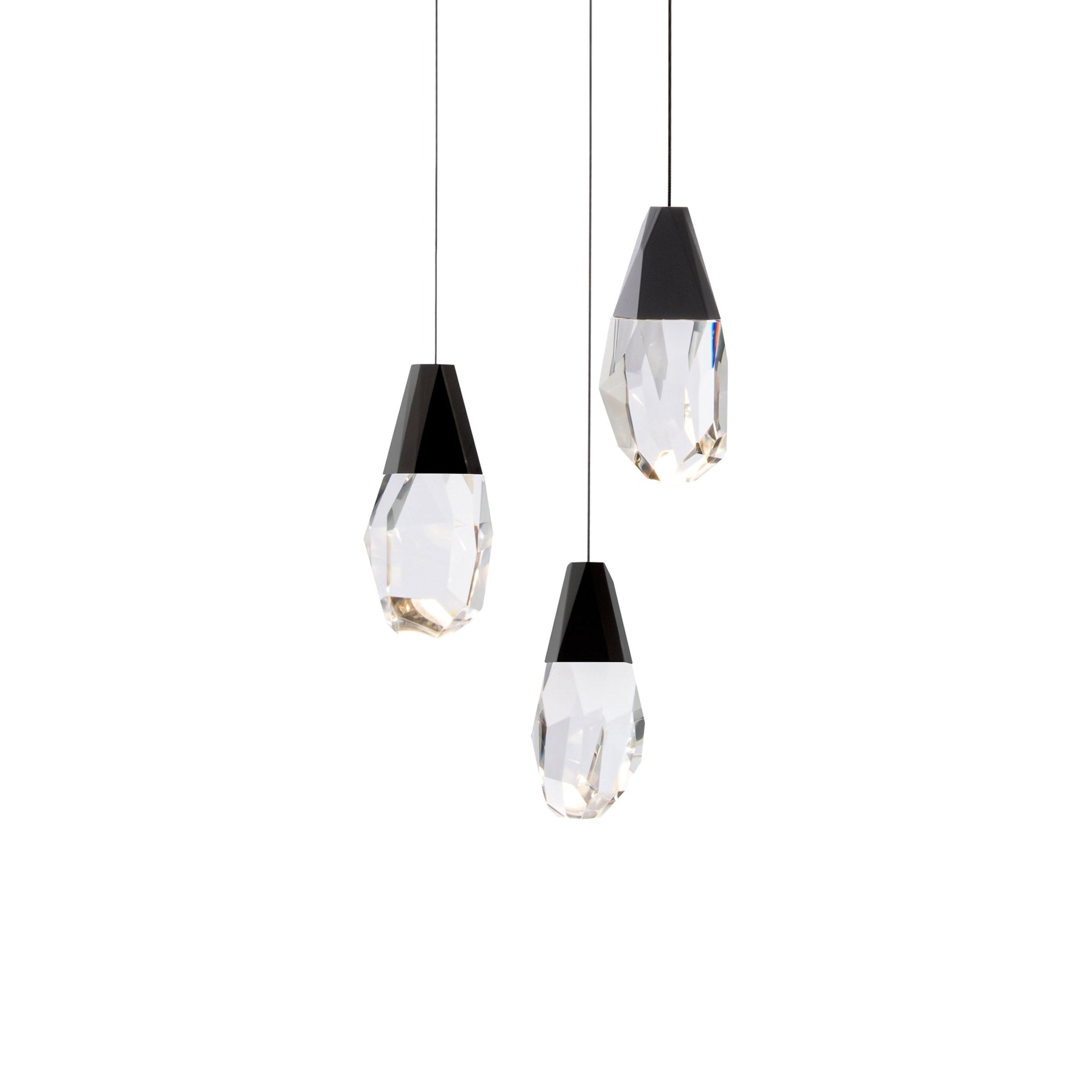 Martini LED Multi Light Pendant Light in Black/Clear Optic Crystal (3-Light).