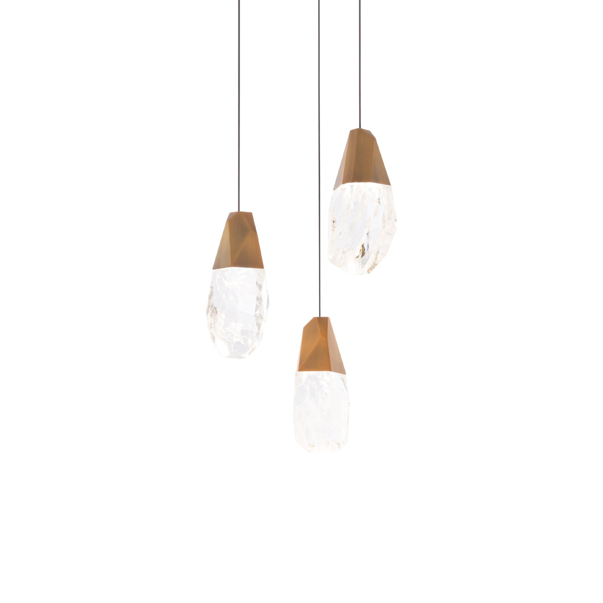 Martini LED Multi Light Pendant Light in Aged Brass/Optic Haze Quartz (3-Light).