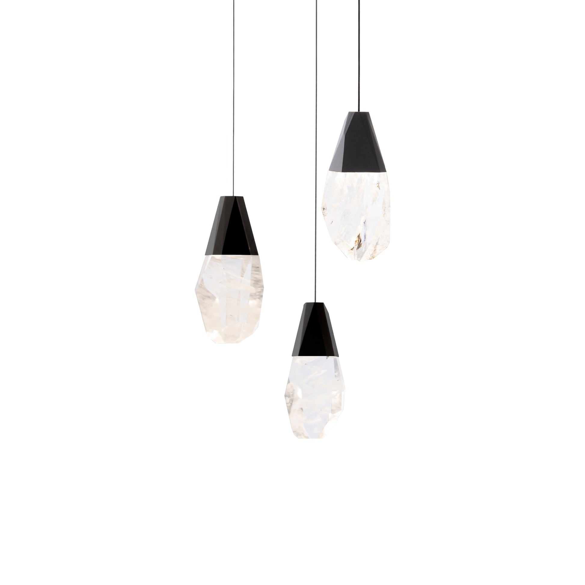 Martini LED Multi Light Pendant Light in Black/Optic Haze Quartz (3-Light).