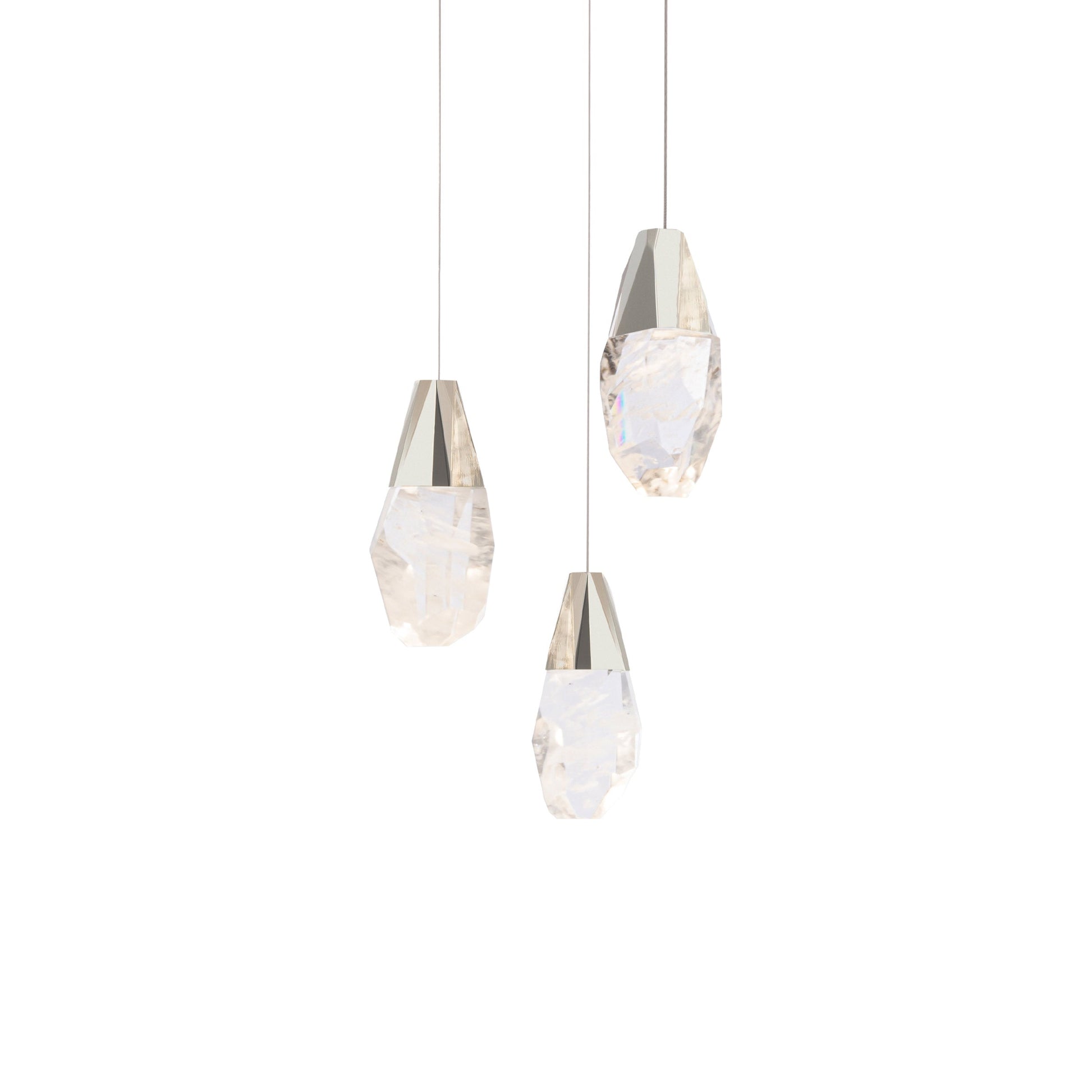 Martini LED Multi Light Pendant Light in Polished Nickel/Optic Haze Quartz (3-Light).