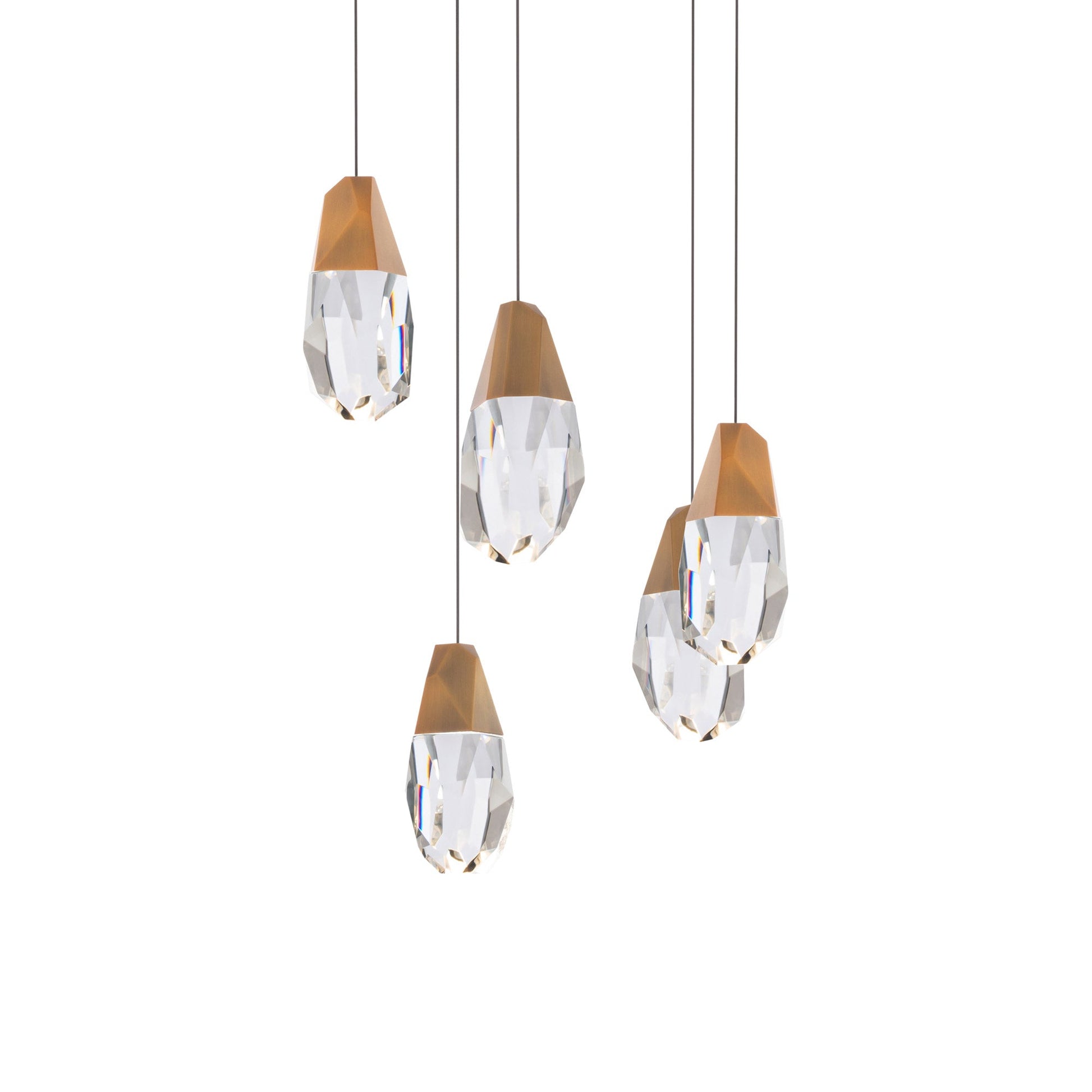Martini LED Multi Light Pendant Light in Aged Brass/Clear Optic Crystal (5-Light).