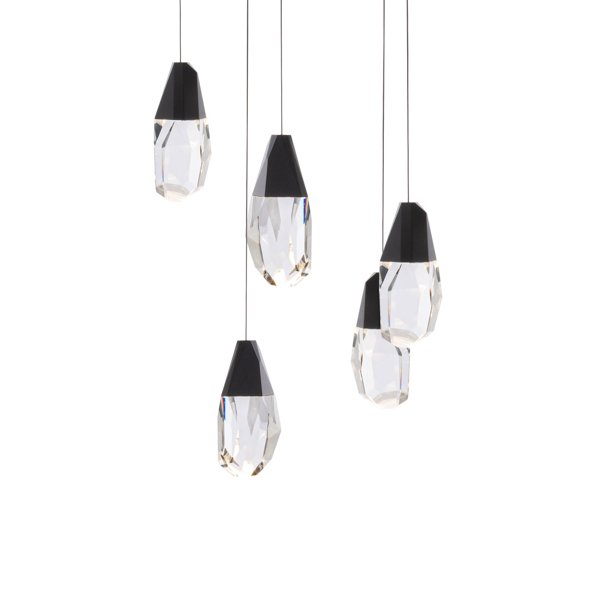 Martini LED Multi Light Pendant Light in Black/Clear Optic Crystal (5-Light).