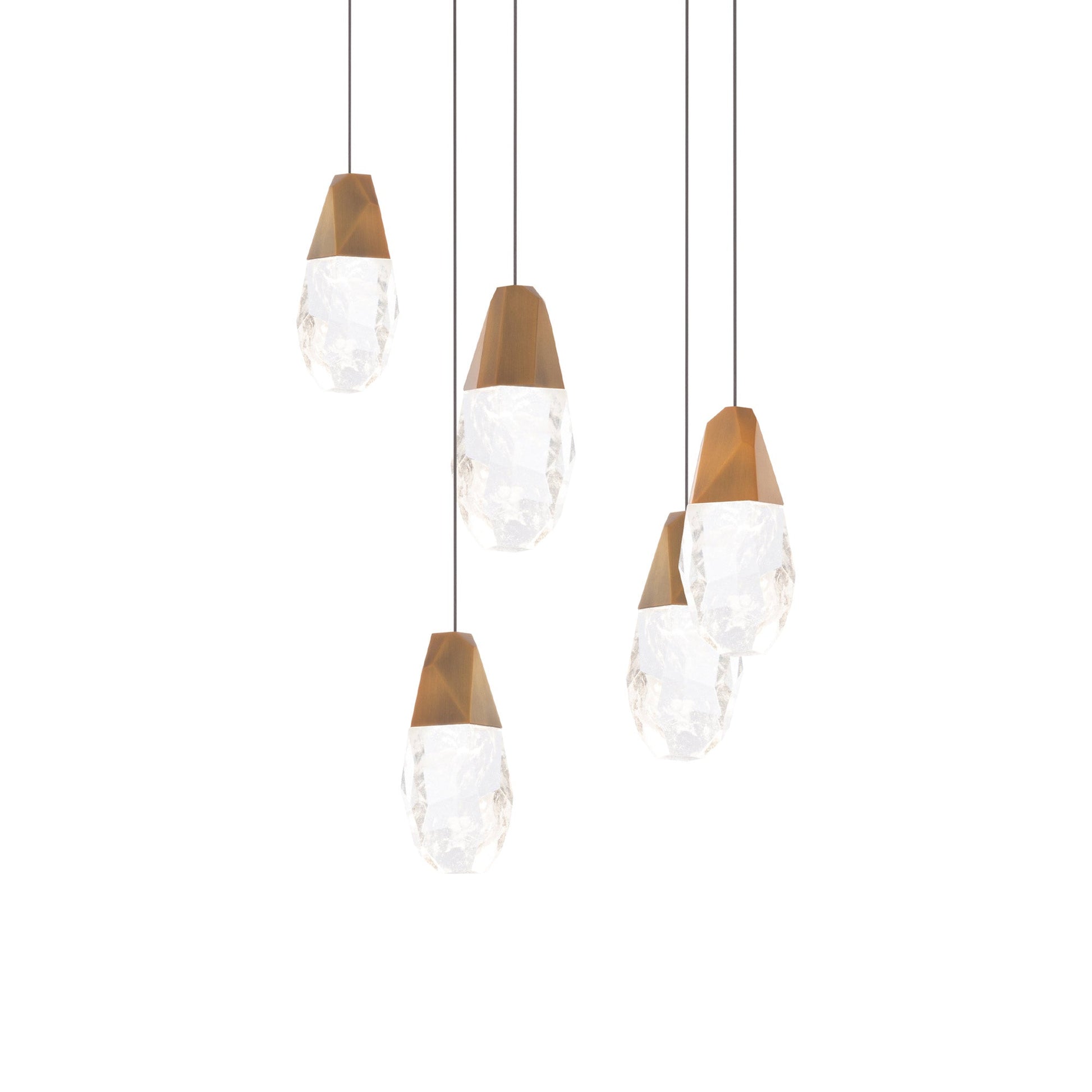 Martini LED Multi Light Pendant Light in Aged Brass/Optic Haze Quartz (5-Light).