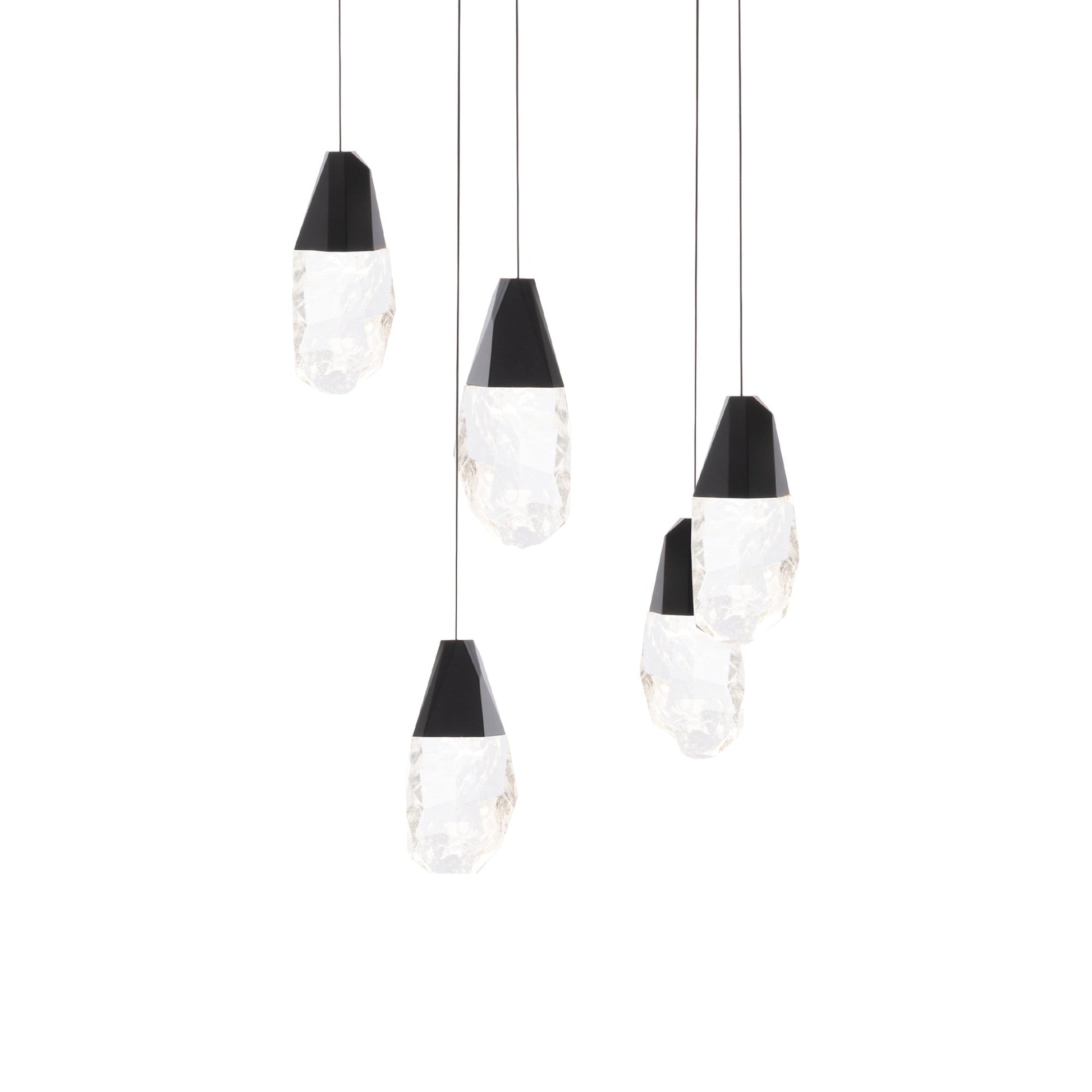 Martini LED Multi Light Pendant Light in Black/Optic Haze Quartz (5-Light).
