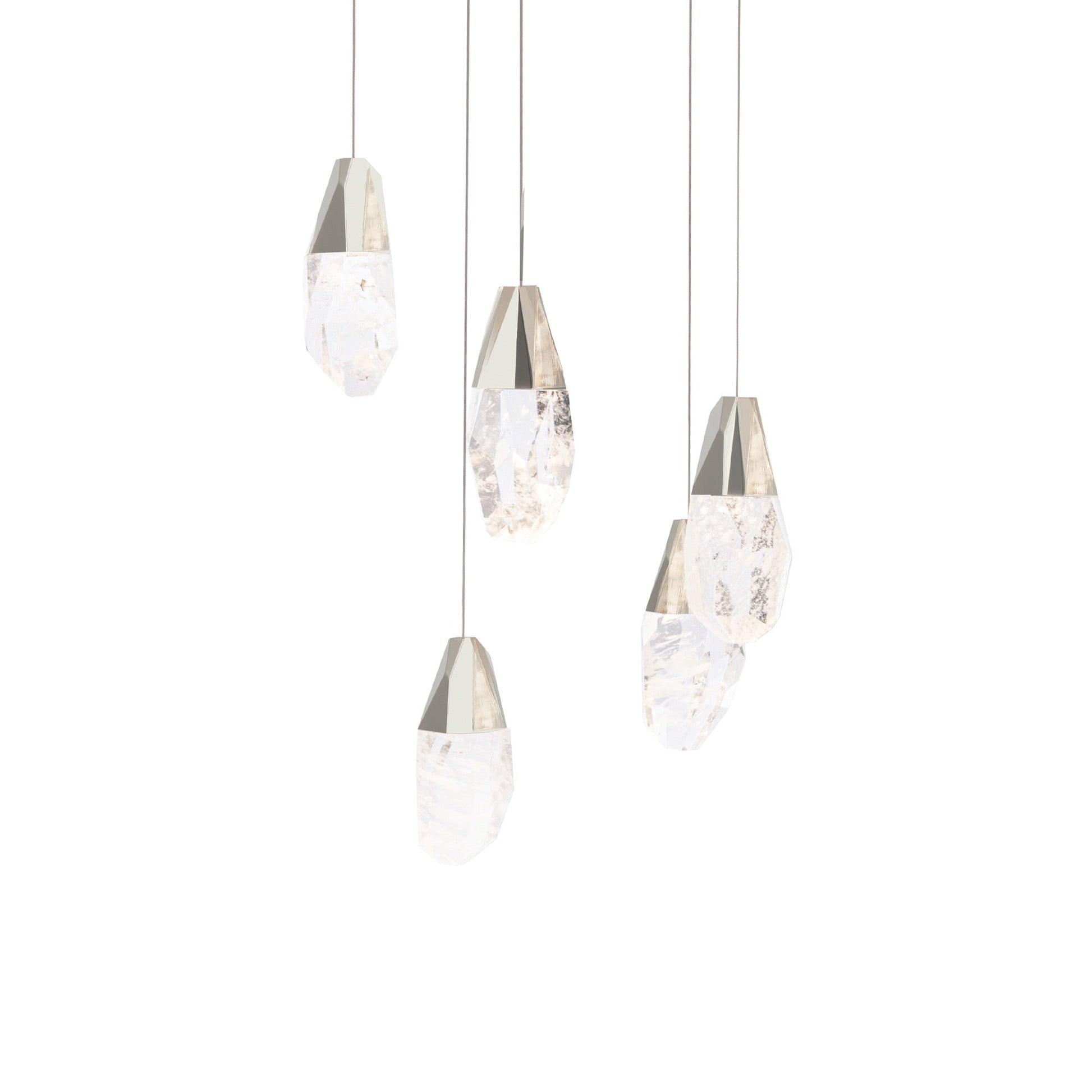 Martini LED Multi Light Pendant Light in Polished Nickel/Optic Haze Quartz (5-Light).